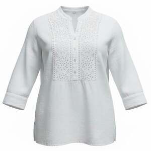 Tweeds Women's White 100% Linen Eyelet Embroidered Pintuck Cottage Core Blouse